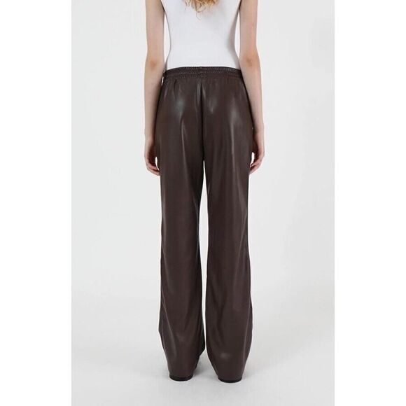 NWT APPARIS Vegan Leather Pants TREY Cocoa wide leg Large - Picture 6 of 14